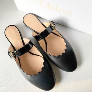 Chloe Lauren Flat Scalloped Mule with Buckle - 38.5